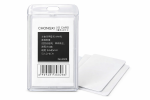 Chongxi acrylic ID card holder model 6028, transparent and wear-resistant, holding two IC cards on a white background.